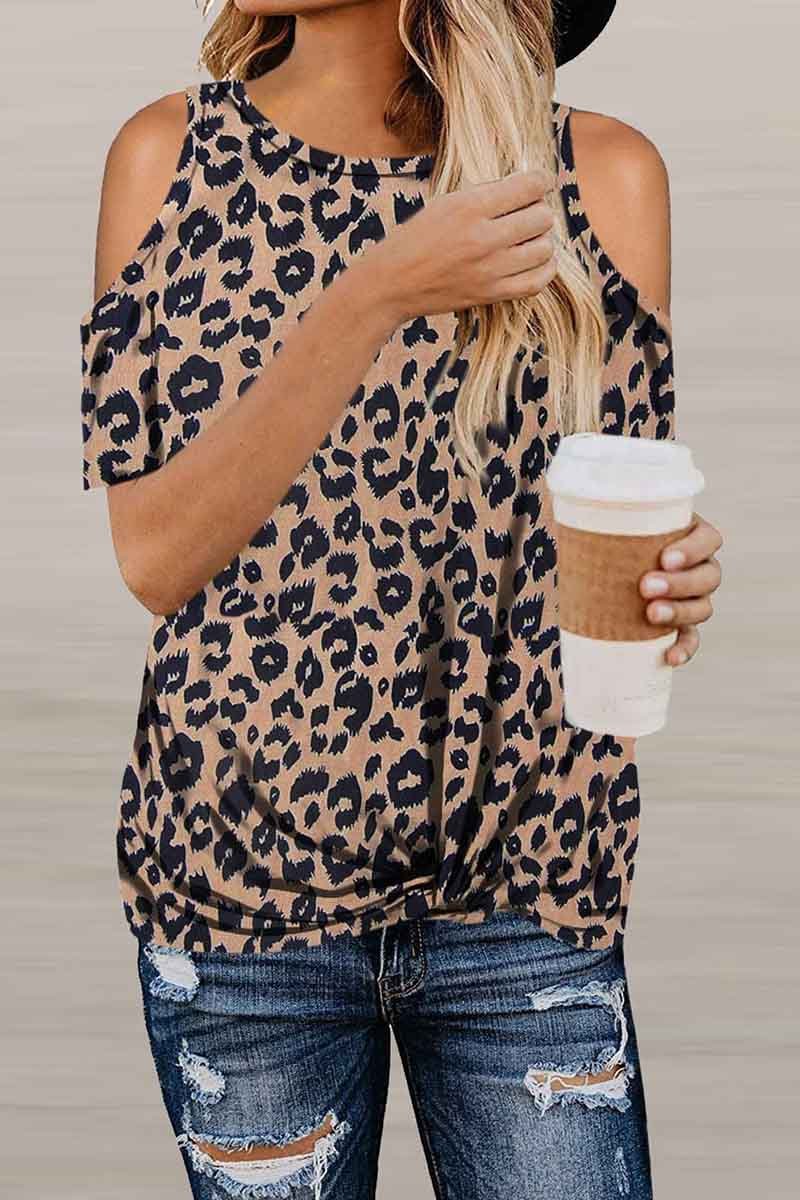 Hoombox Hoombox Off-Shoulder Leopard Print T-Shirt ( 2 Colors )