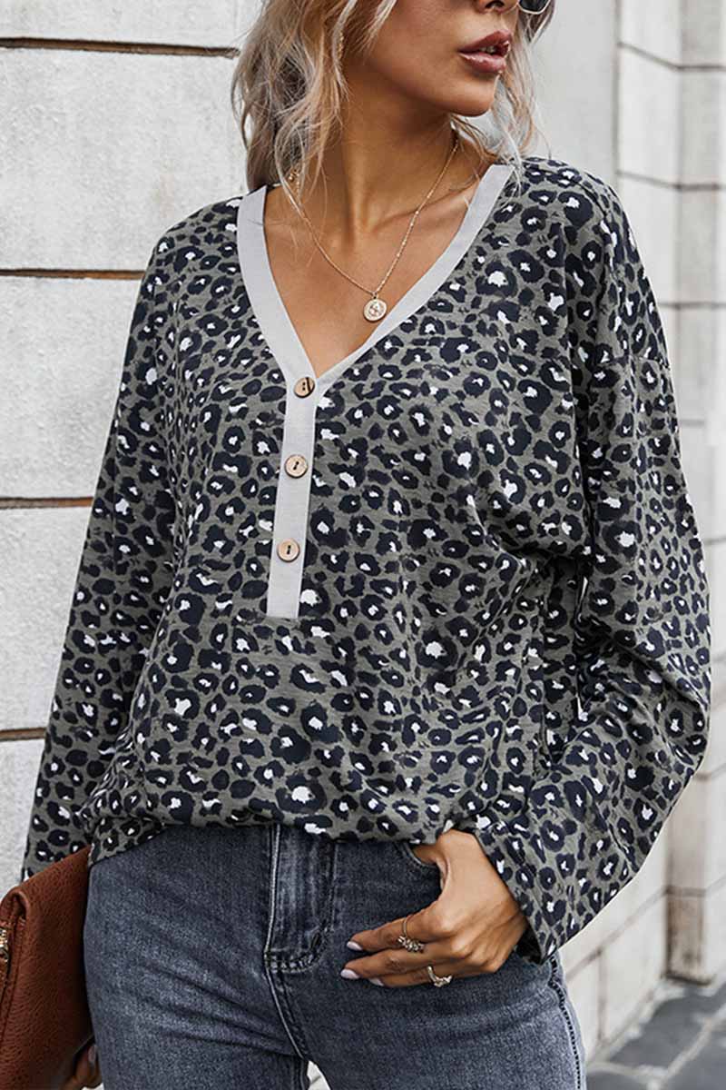 Hoombox  Elegant V-neck leopard print blouse women