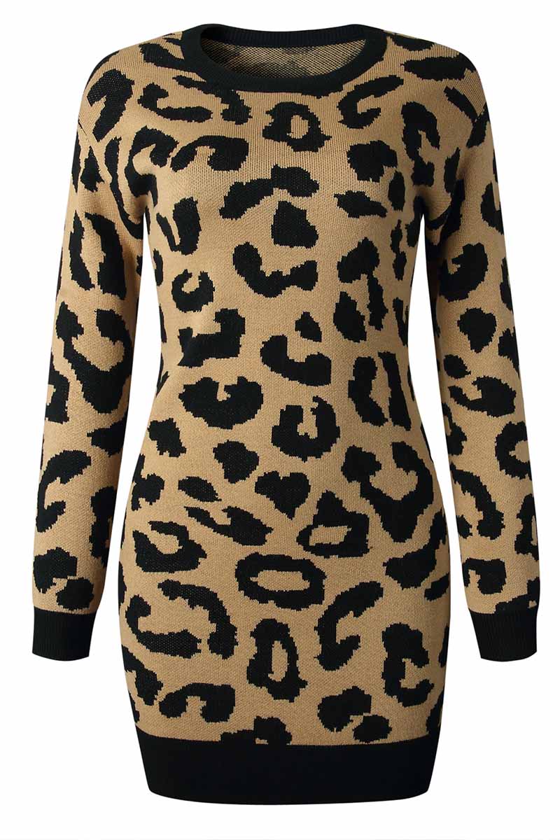 Hoombox Hoombox Leopard Print Oneck Mini Dress