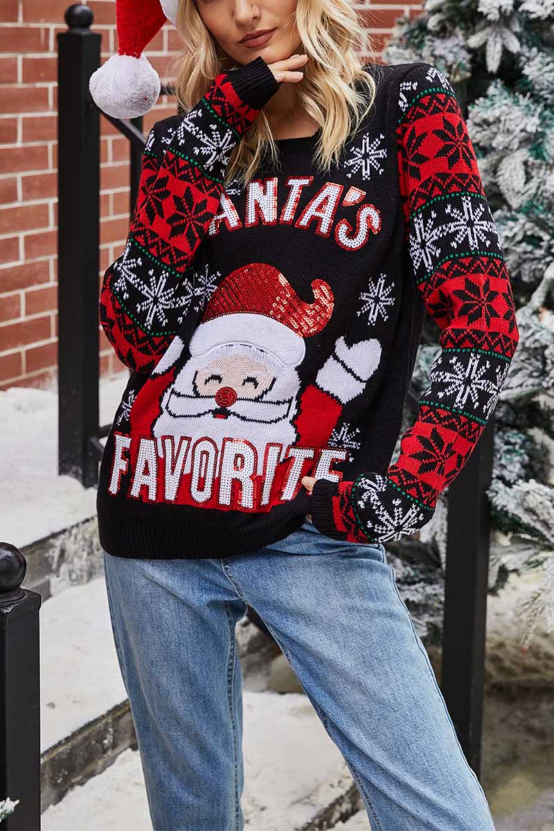 Hoombox  Santa Embroidered Round Neck Knitted Sweater