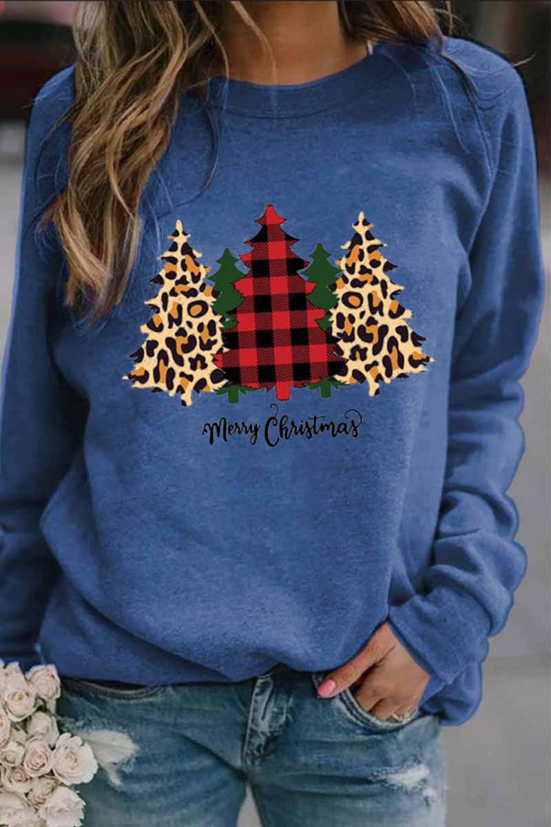 Hoombox  Casual Round Neck Christmas Tree Print Tops