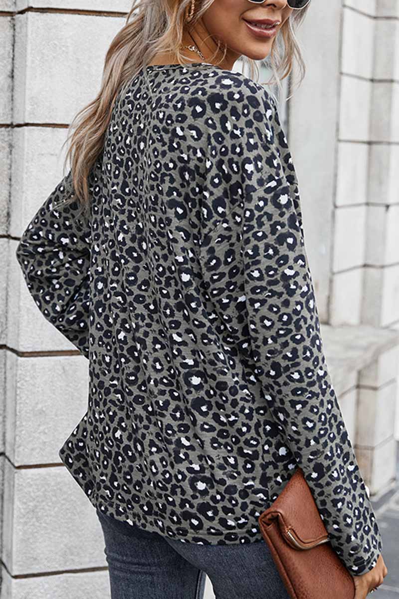 Hoombox  Elegant V-neck leopard print blouse women