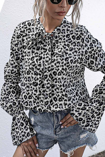 Hoombox Hoombox Leopard Print Long-Sleeved Bow Top