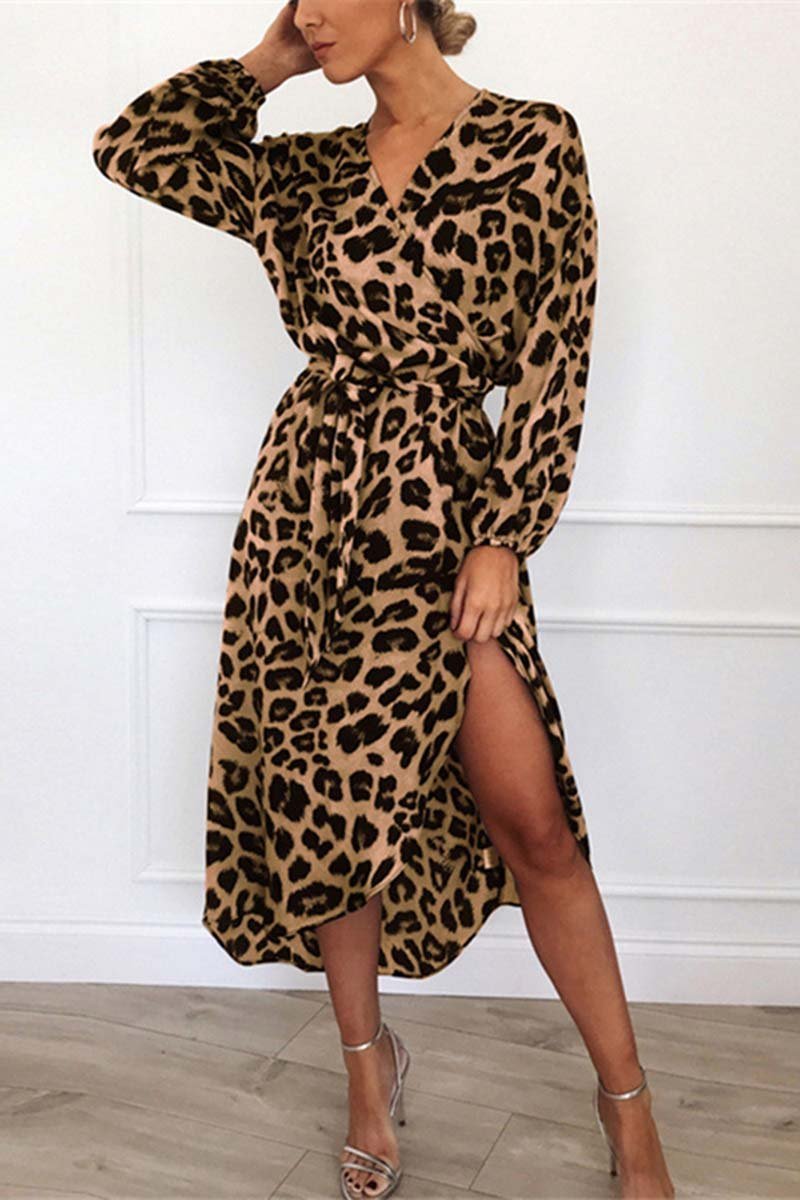 Hoombox Hoombox V Neck Sexy Leopard Dress（4 colors）