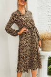Hoombox Hoombox Leopard Print V-neck Elegant Midi Dress
