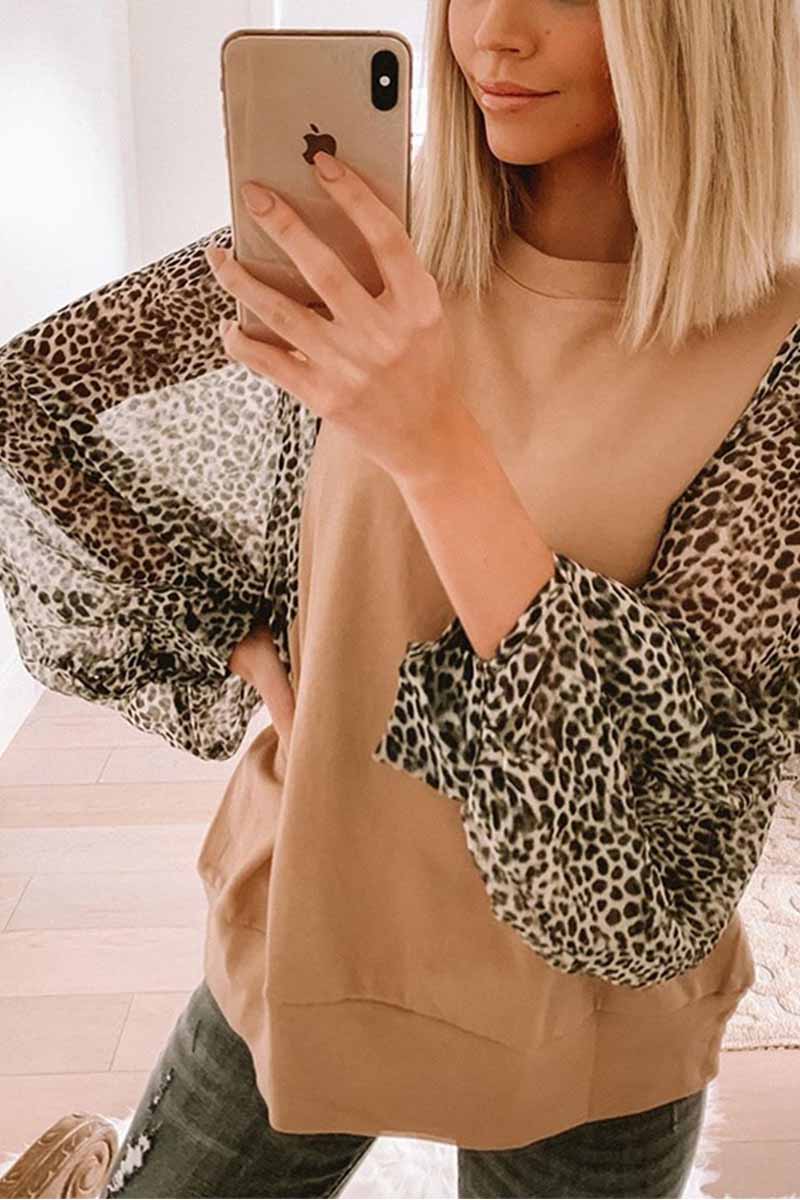 Hoombox Hoombox Leopard Round Neck Loose Top