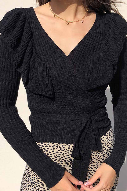 Hoombox  Sexy V-Neck Knitted Lace-up Sweater