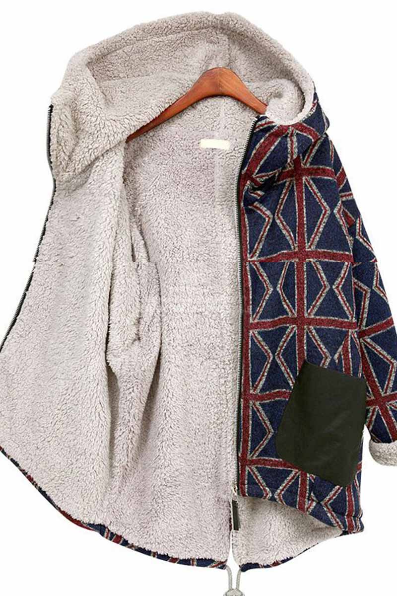Hoombox  Hooded Plaid Contrast Cotton Coat