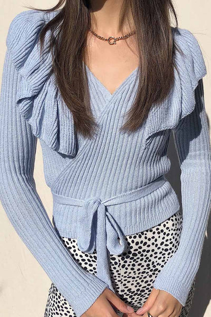 Hoombox  Sexy V-Neck Knitted Lace-up Sweater