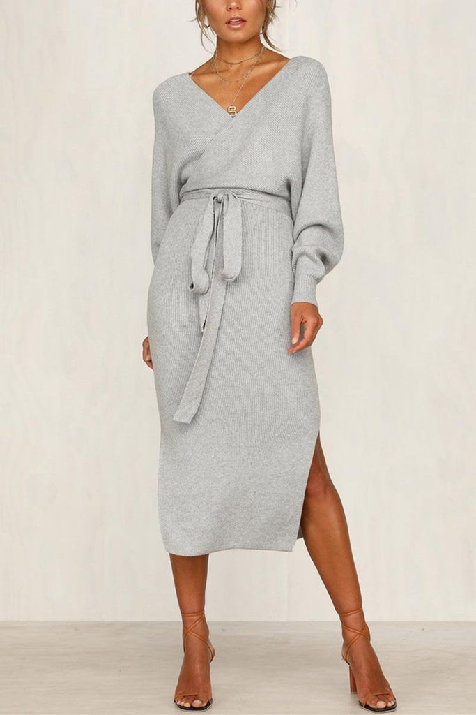 Hoombox  V Neck Backless Sweater Dress(5 Colors)