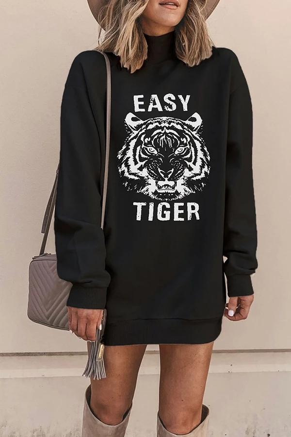 Hoombox  Turtleneck Tiger Print Sweatshirt Tops