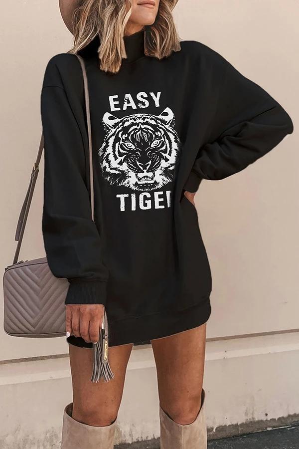 Hoombox  Turtleneck Tiger Print Sweatshirt Tops