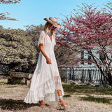 hoombox V-neck Slim Dress Floral Midi Skirt