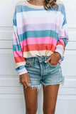 Hoombox  Striped Tops Round Neck Long Sleeve Tops