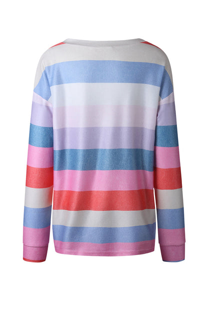 Hoombox  Striped Tops Round Neck Long Sleeve Tops