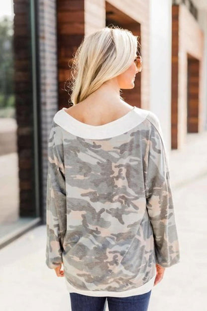 Hoombox Hoombox V-neck Leopard Camouflage Loose Top
