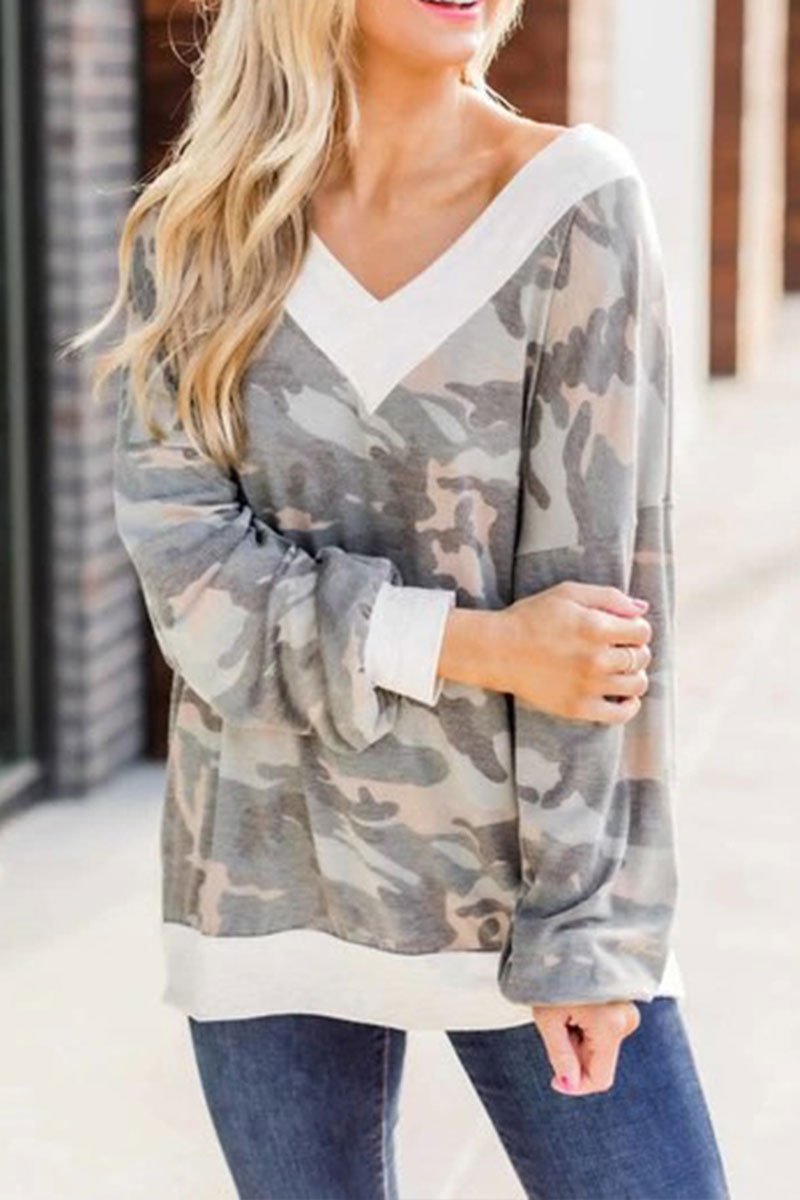Hoombox  V-neck Leopard Camouflage Loose Top