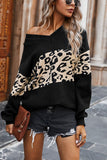 Hoombox Hoombox Leopard Splice Contrast V-neck Sweater