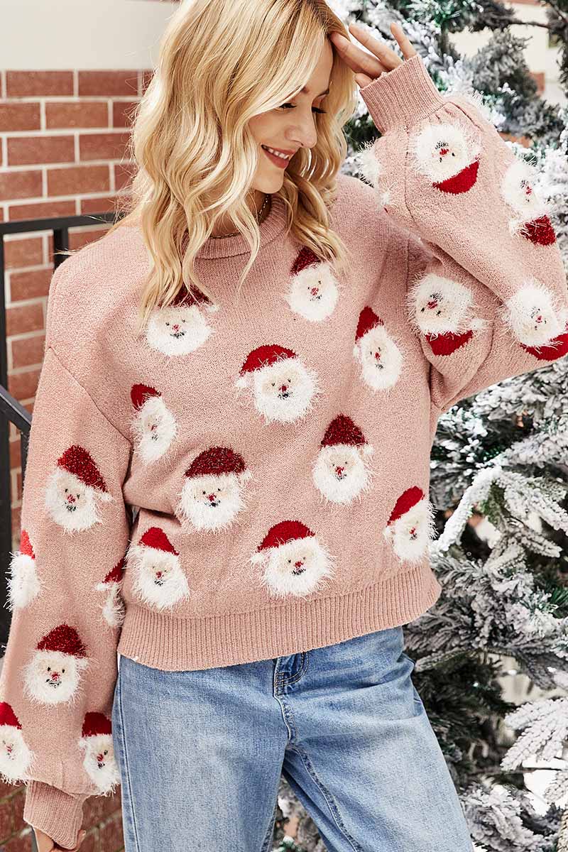Hoombox  Casual Loose Round Neck Santa Sweater