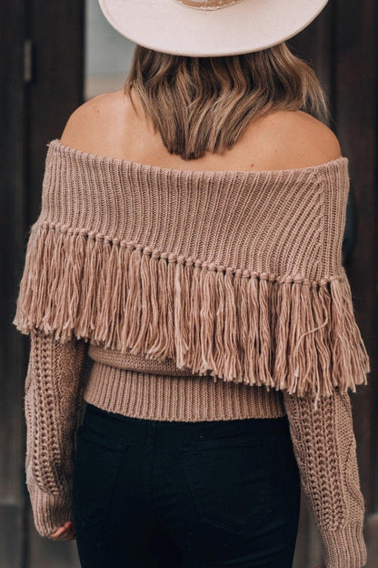 Hoombox  Sexy One-Shoulder Fringed Sweater