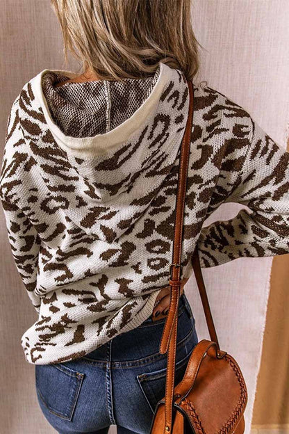 Hoombox  Leopard Knit Drawstring Hood Tops