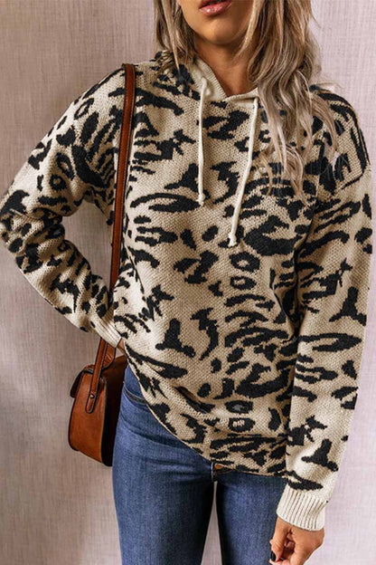 Hoombox Hoombox Leopard Knit Drawstring Hood Tops