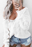 Hoombox  Loose V-Neck Wwist Long Sleeve Sweater