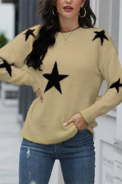 Hoombox  Round Neck Loose Knit Long Sleeve Sweater