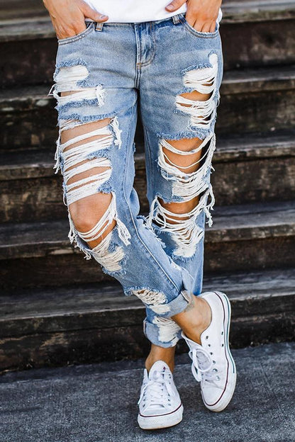 Hoombox  On-trend Ripped Straight Jeans