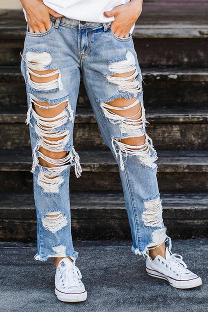 Hoombox  On-trend Ripped Straight Jeans