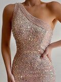 hoombox Sloping Shoulder Sequin Bodycon Maxi Dress