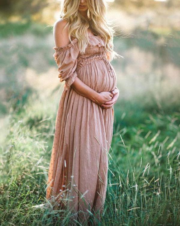 hoombox Maternity Strapless Shoulder Photoshoot Dress