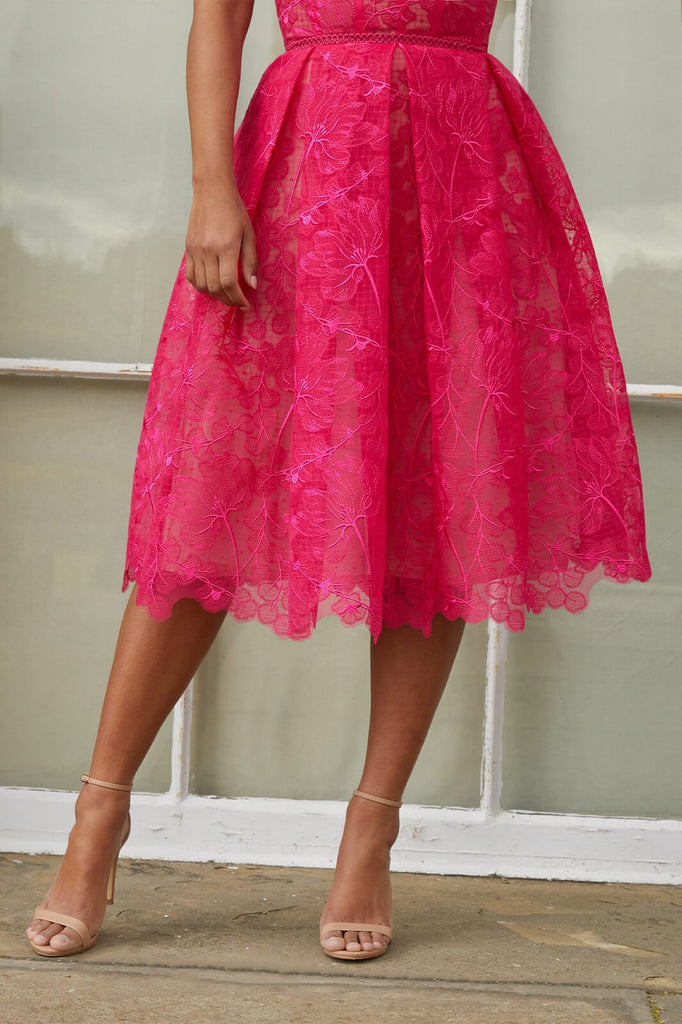 hoombox Hot Pink Embroidered Lace Dress