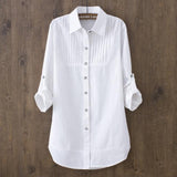 hoombox 100% Cotton Women White Long-sleeved Slim Blouse Casual Shirts Button Tops