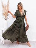 hoombox Women's Swing Dress Maxi Long Dress Short Sleeve Solid Color Summer V Neck Vacation Holiday  One-Size