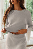 Hoombox  Knitted Solid Color Sweater Skirt Suit