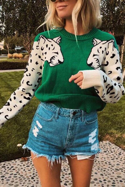 Hoombox Hoombox Snow Leopard Design Knit Sweater