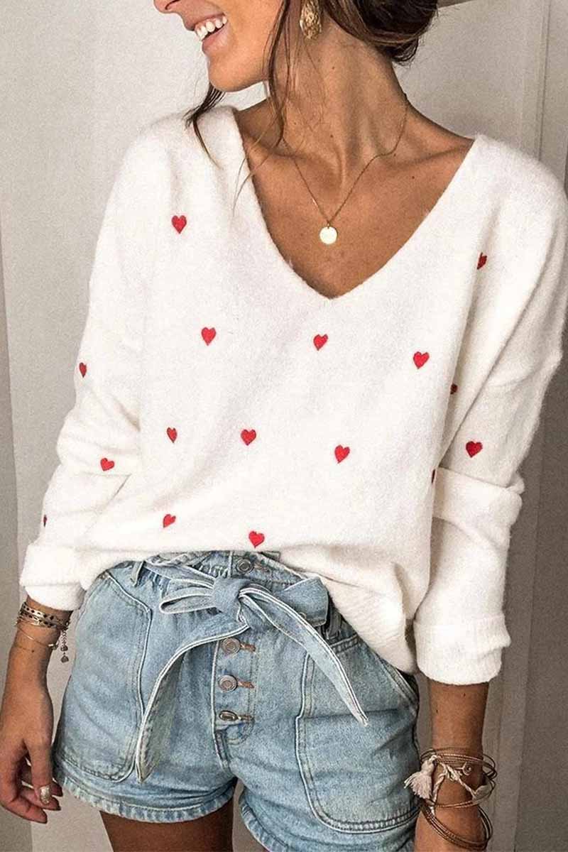 Hoombox  Loose V-Neck Heart-Shaped Knitted Sweater